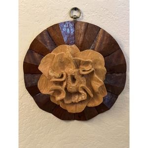 Vtg Wood Carved Flower Hanging Wall Art Decor Decorative 3D Dimensional Wooden